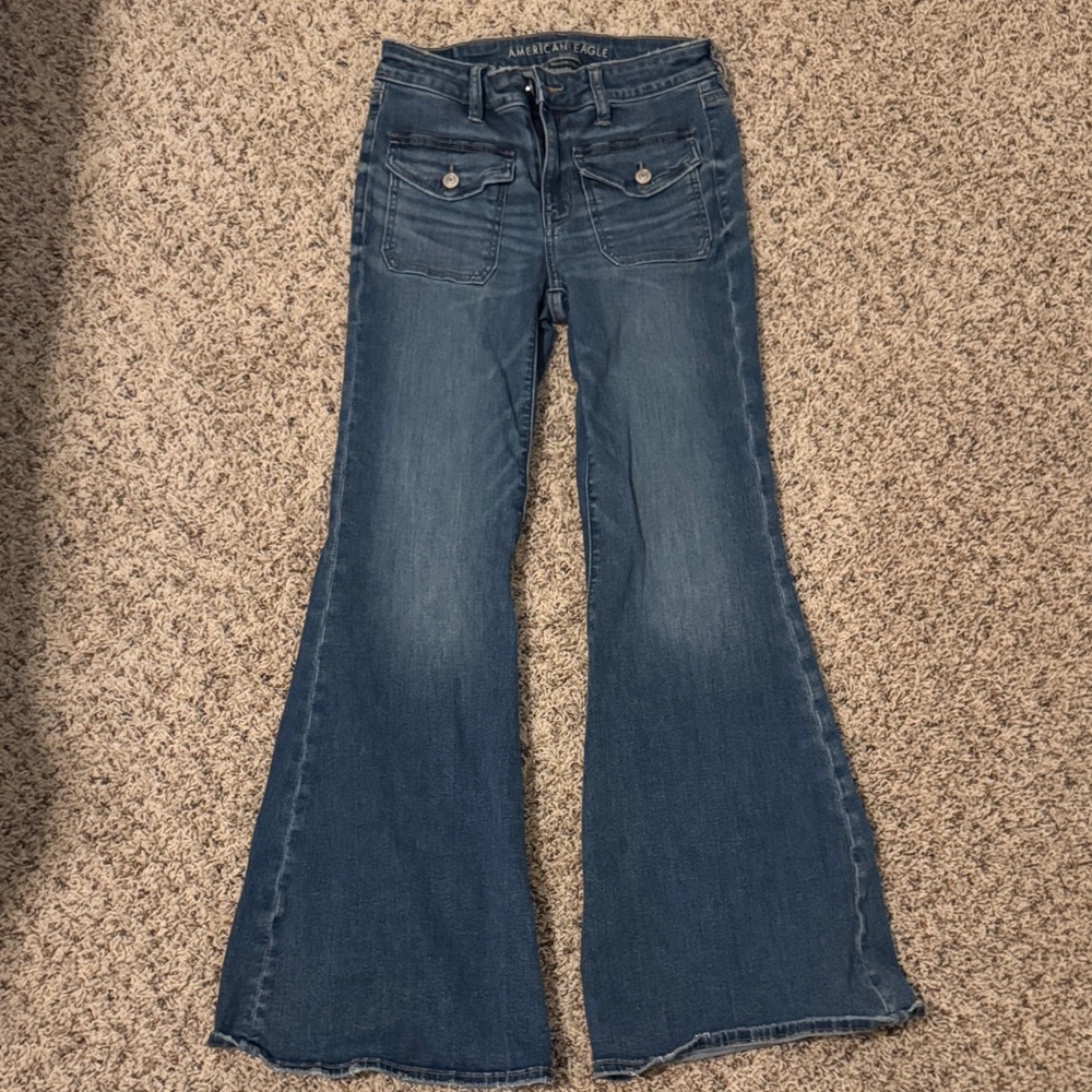 American Eagle Outfitters Blue Flare Wide Leg Jeans